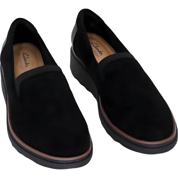 Clarks Sharon Dolly Black Slip-On Loafers Lightweight Wedge Women's US 8.5M - Picture 1 of 6